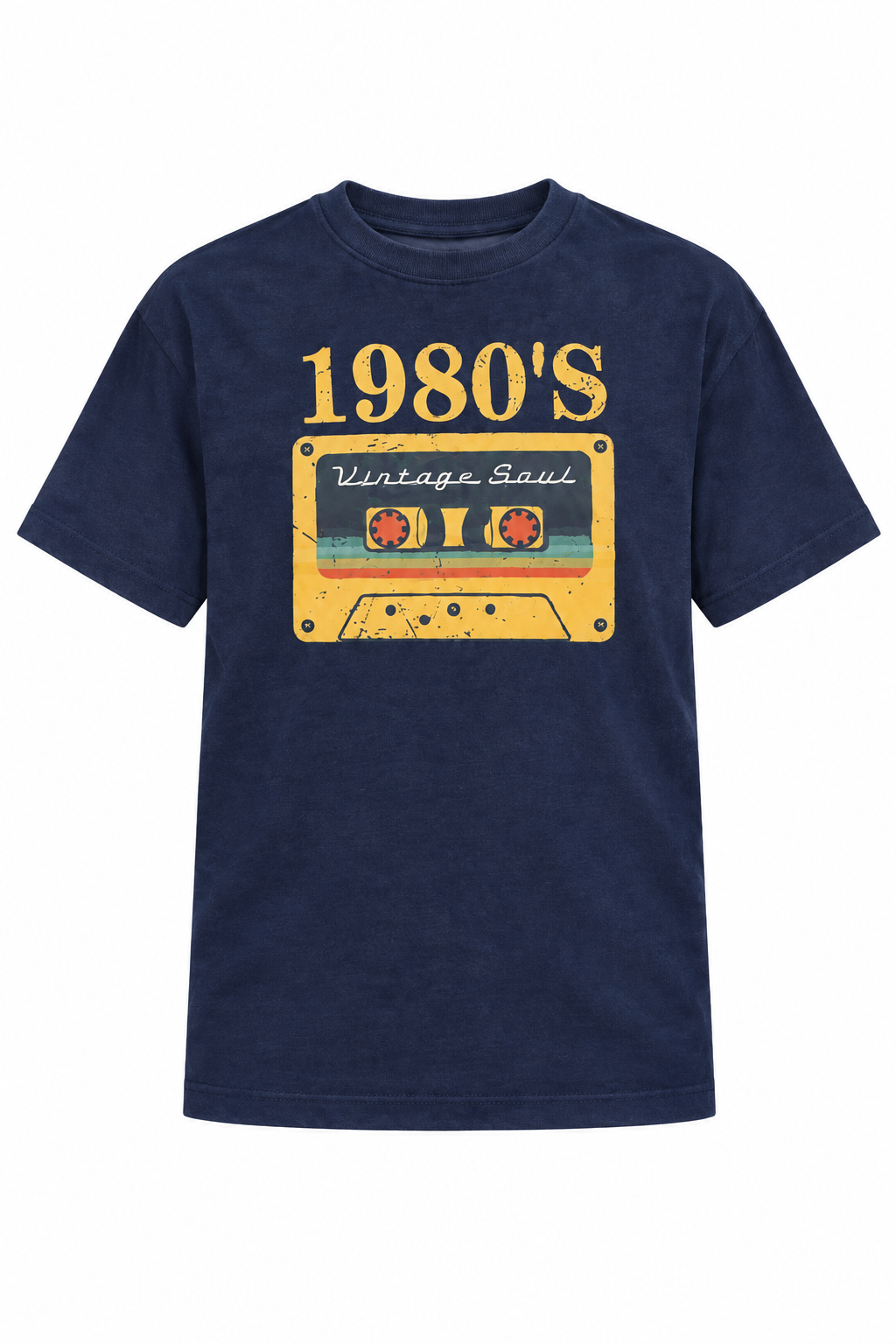 Klassisk 80'er-T-shirt i bomuld med grafisk tryk og droppede skuldre - Marineblå