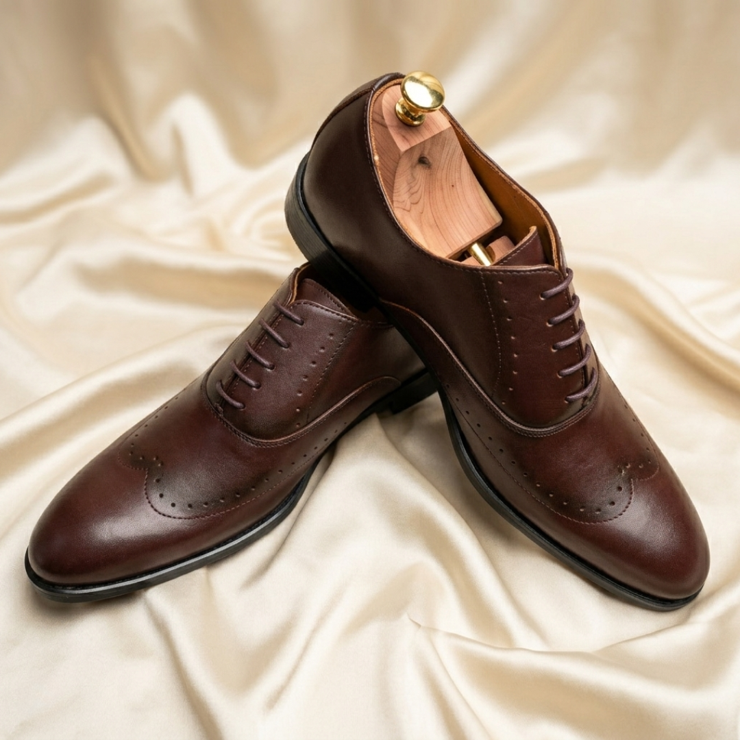 Walkist Premium Leather Brogue Oxford Shoes - Dark Brown