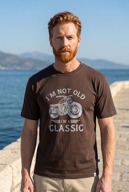 Classic Bike Cotton Graphic Drop Shoulder T-Shirt - Dark Brown