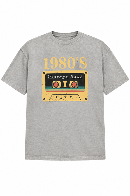 80'er Classic Bomulds T-shirt med Grafik og Sænkede Skuldre - Lysegrå