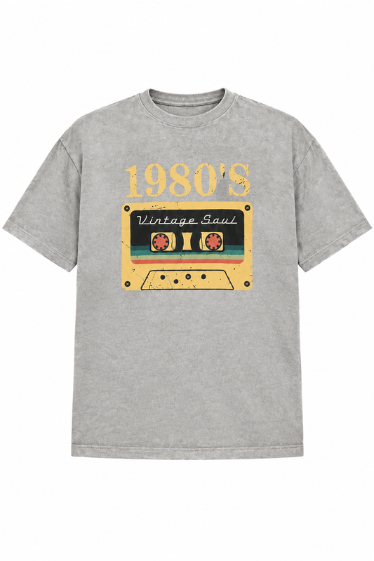 80'er Classic Bomulds T-shirt med Grafik og Sænkede Skuldre - Lysegrå