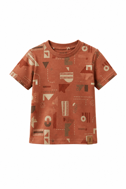 Kids Geometric Print T-Shirt - Rust