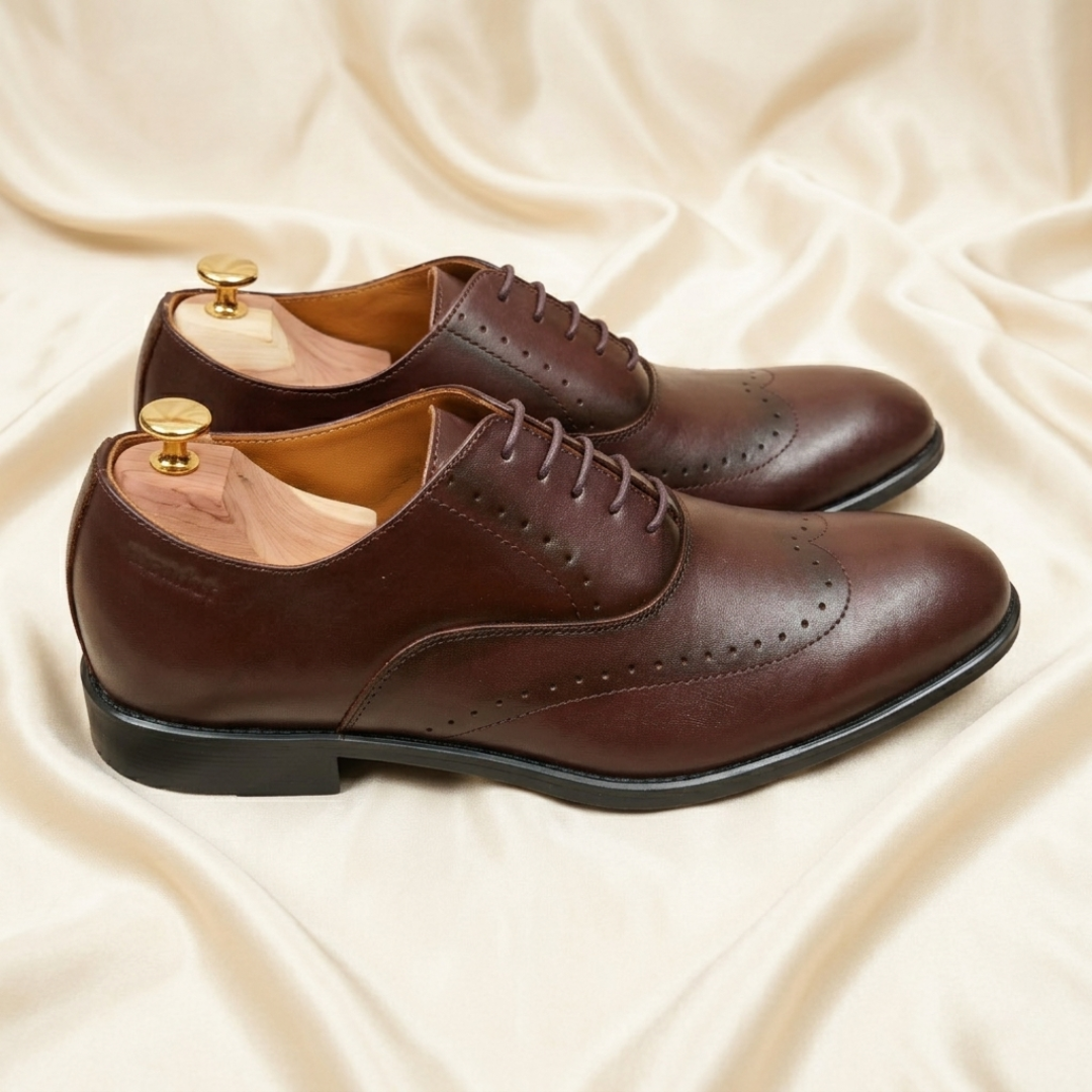 Walkist Premium Leather Brogue Oxford Shoes - Dark Brown