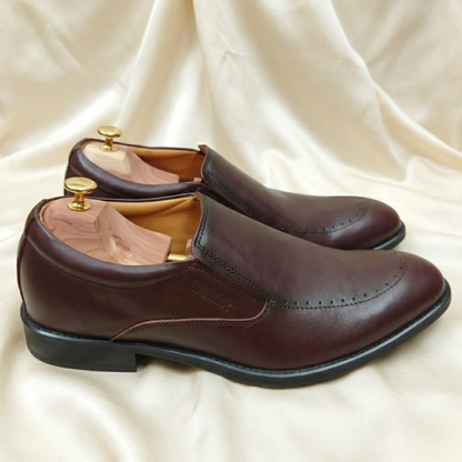 Walkist Premium Leather Brogue Slip-On Shoes - Dark Brown