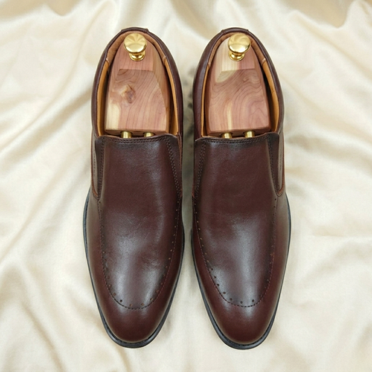 Walkist Premium Leather Brogue Slip-On Shoes - Dark Brown