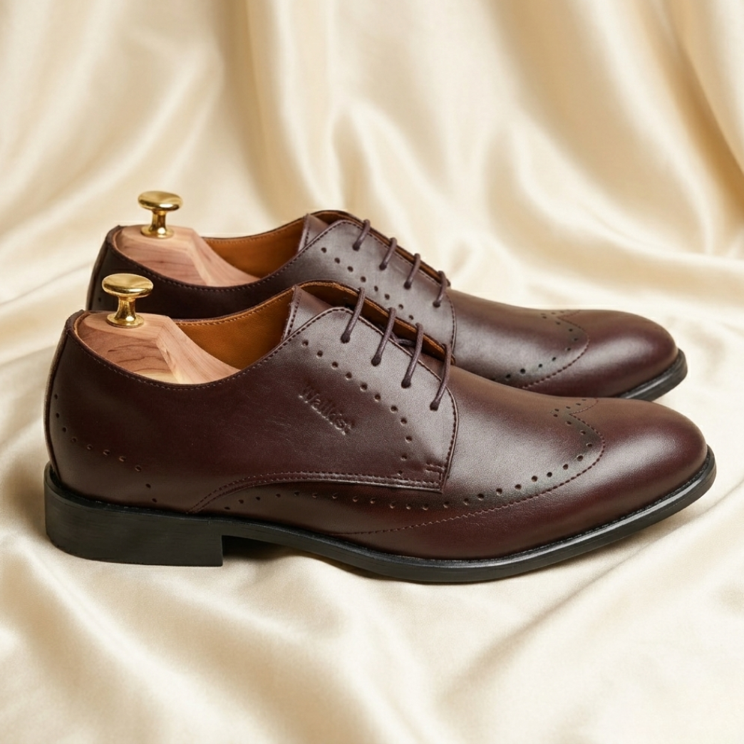 Walkist Premium Leather Brogue Derby Shoes - Dark Brown