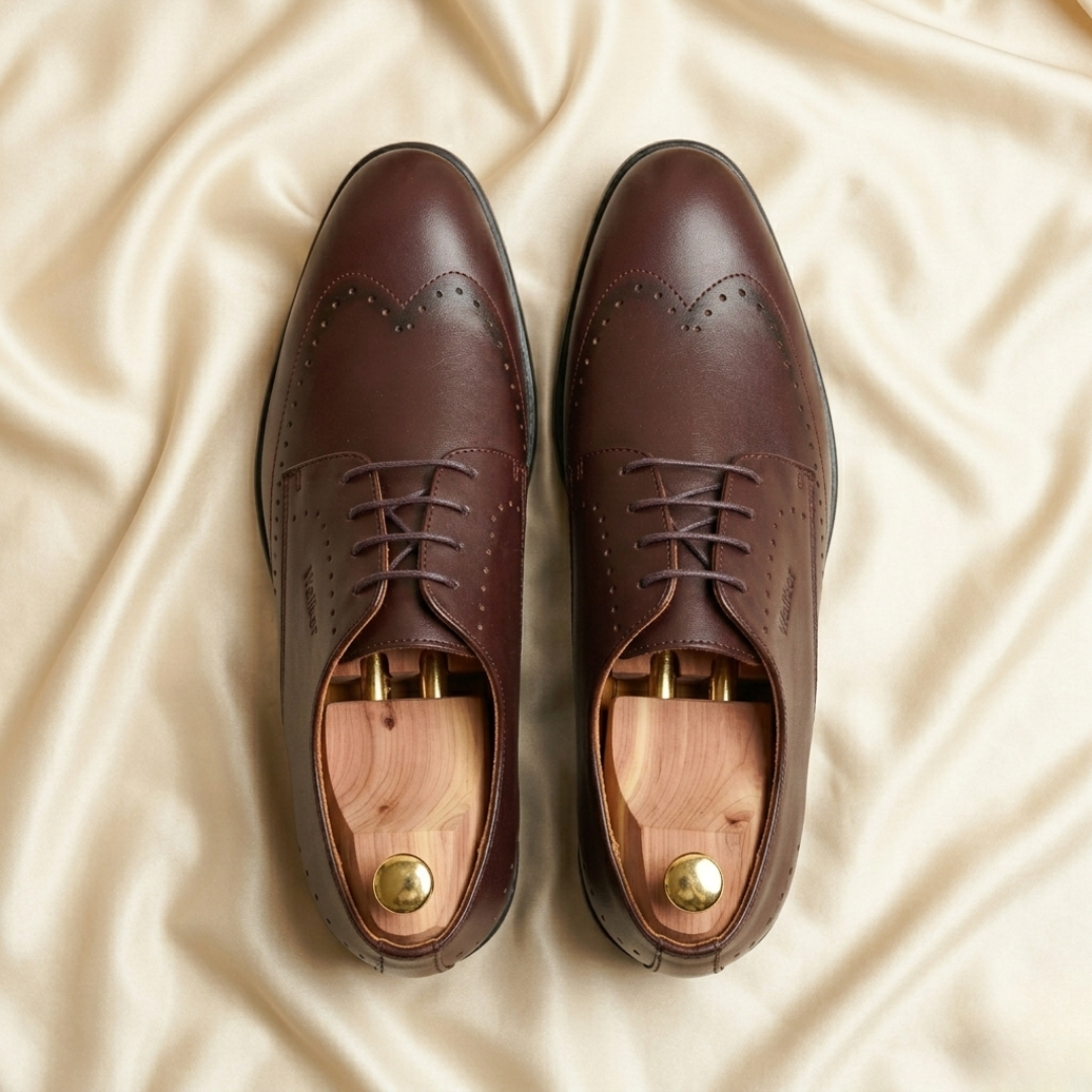 Walkist Premium Leather Brogue Derby Shoes - Dark Brown