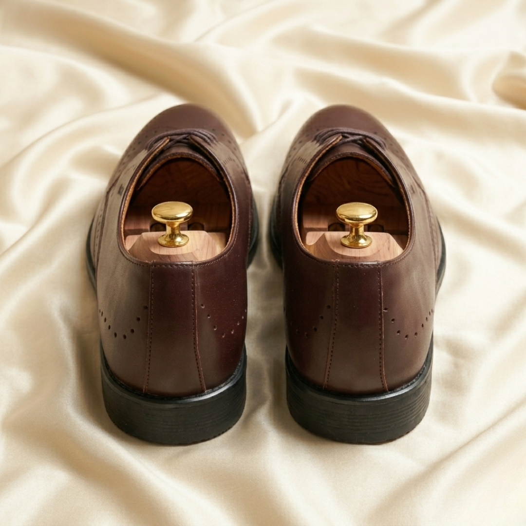 Walkist Premium Leather Brogue Derby Shoes - Dark Brown