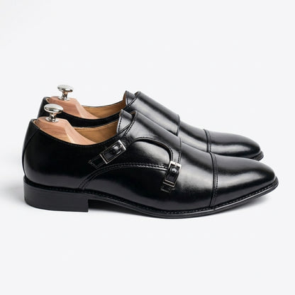 Walkist Original Leather Double Monk Strap Shoes - Black