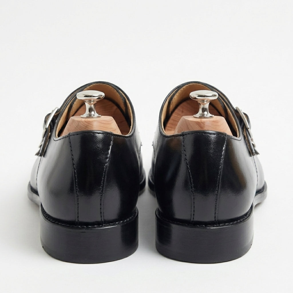 Walkist Original Leather Double Monk Strap Shoes - Black