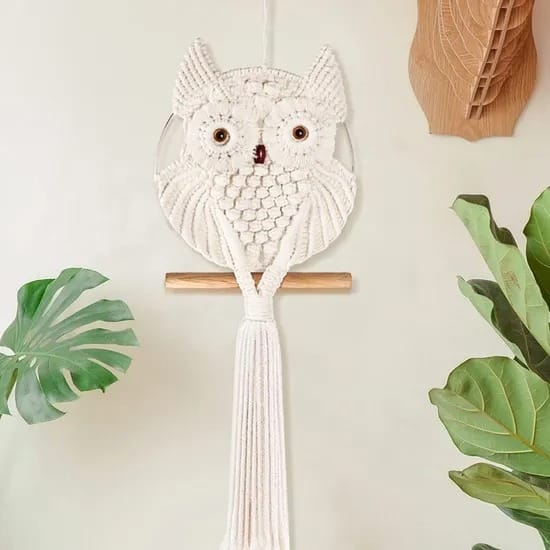 OWL-SHAPED MACRAME WALL HANGING